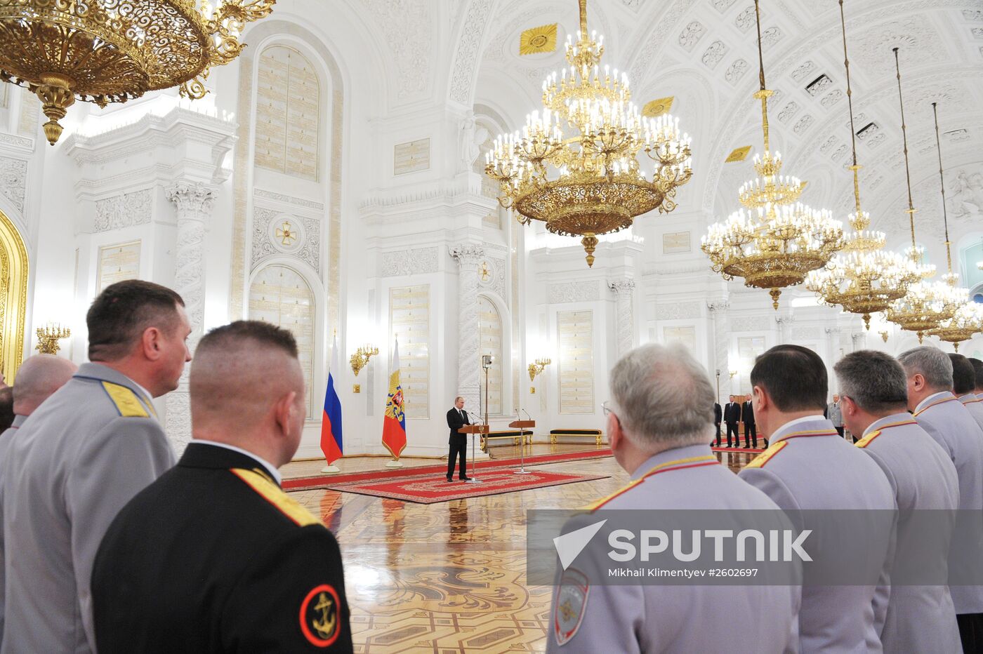 Russian President Vladimir Putin meets with senior officers and prosecutors in the Kremlin