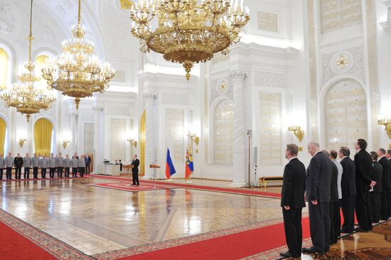 Russian President Vladimir Putin meets with senior officers and prosecutors in the Kremlin