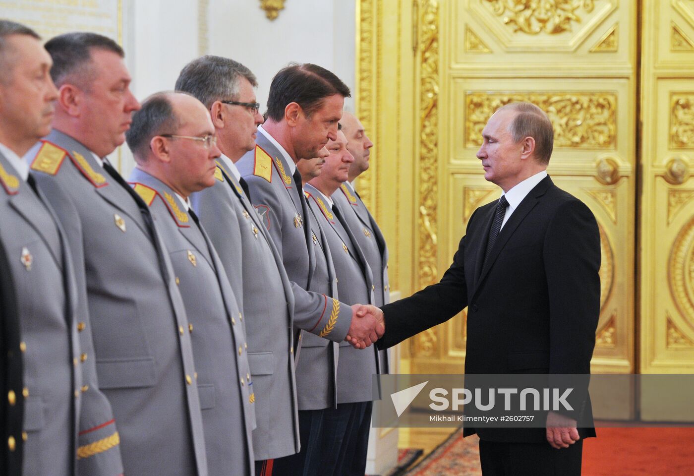 Russian President Vladimir Putin meets with senior officers and prosecutors in the Kremlin