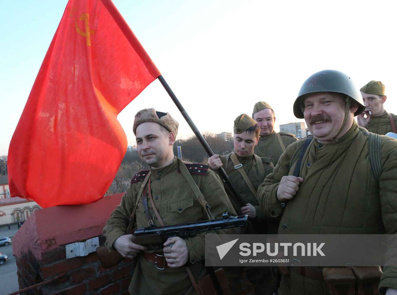Historical reenactment of Victory Banner hoisting in Kaliningrad