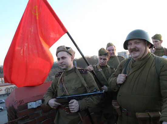 Historical reenactment of Victory Banner hoisting in Kaliningrad