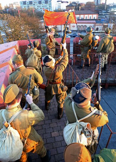 Historical reenactment of Victory Banner hoisting in Kaliningrad