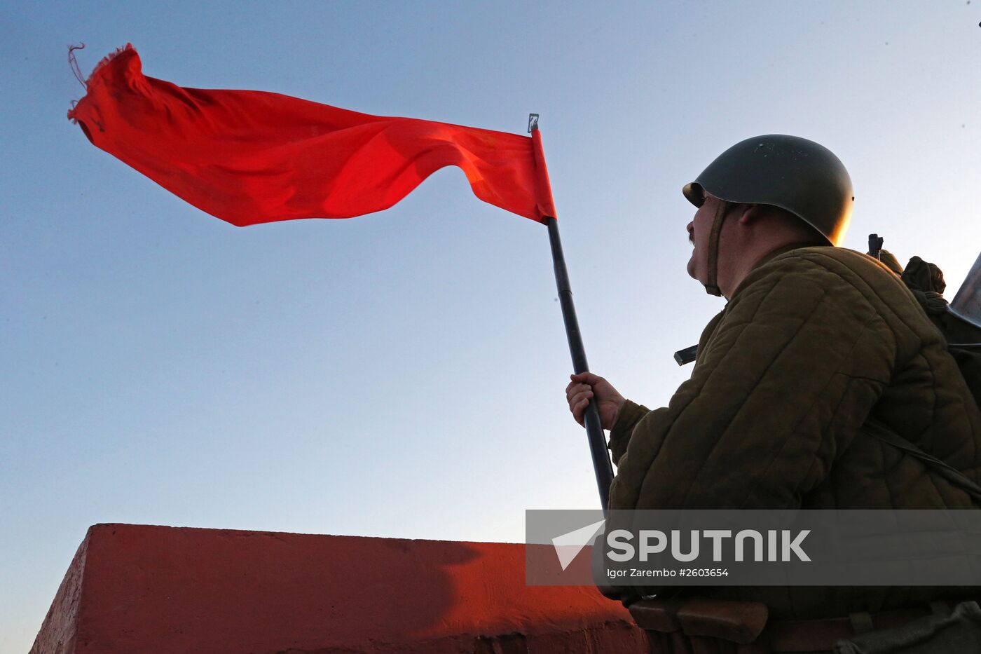 Historical reenactment of Victory Banner hoisting in Kaliningrad