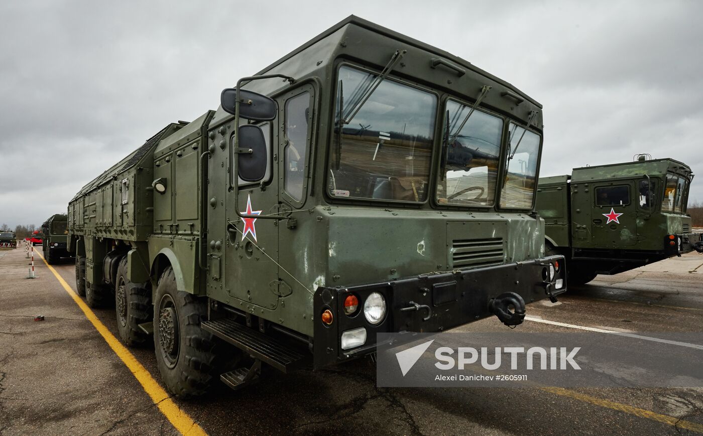 Mechanized unit of St. Petersburg garrison troops during military parade training