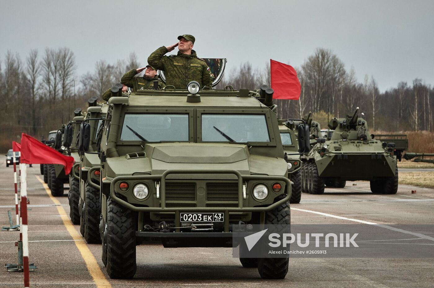 Mechanized unit of St. Petersburg garrison troops during military parade training