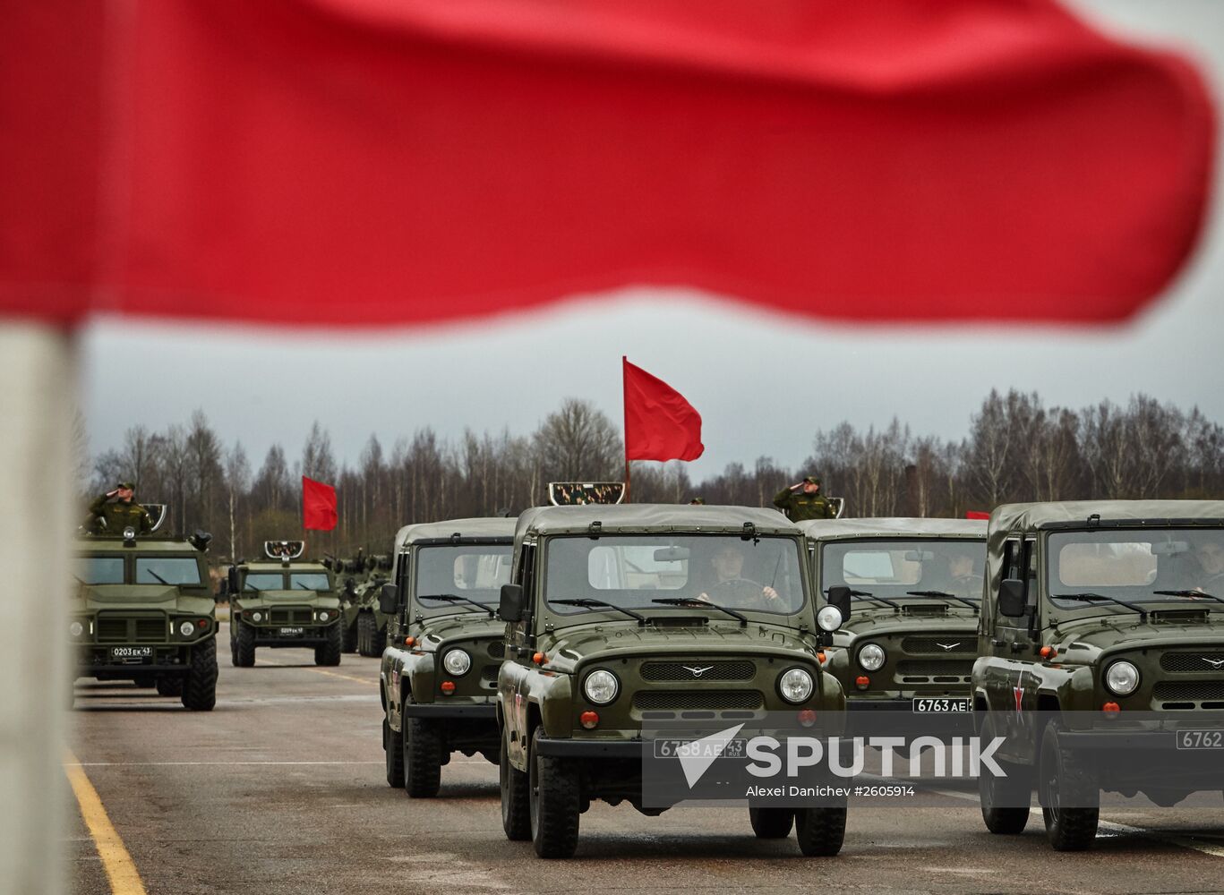 Mechanized unit of St. Petersburg garrison troops during military parade training