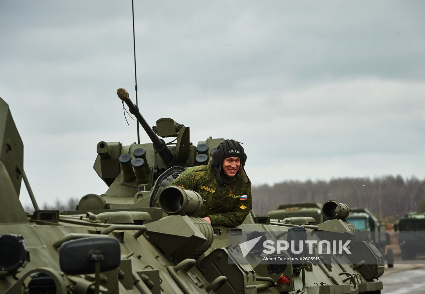 Mechanized unit of St. Petersburg garrison troops during military parade training