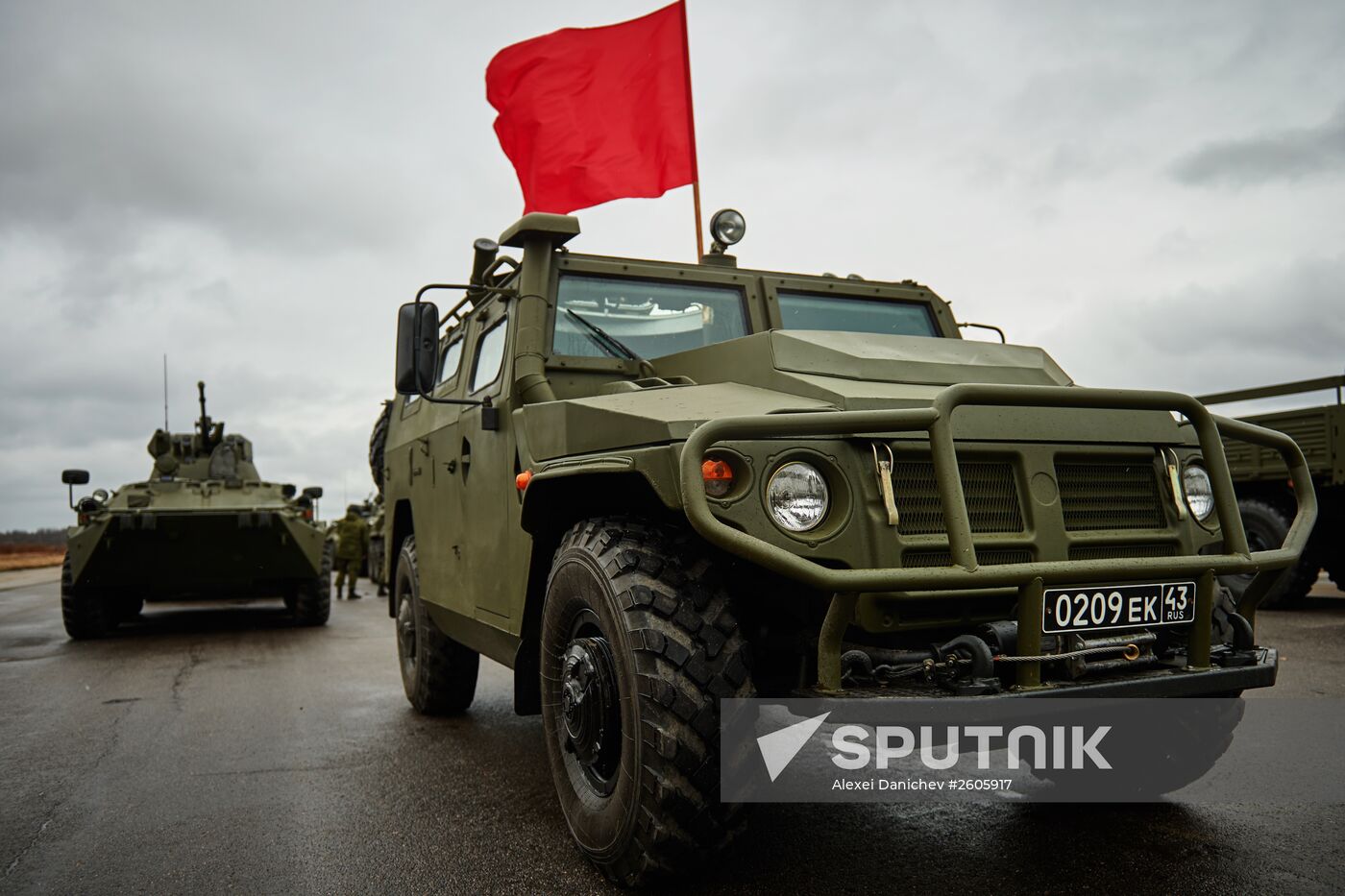 Mechanized unit of St. Petersburg garrison troops during military parade training