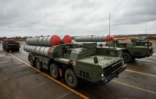 Mechanized unit of St. Petersburg garrison troops during military parade training