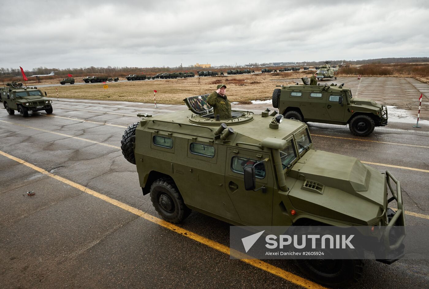 Mechanized unit of St. Petersburg garrison troops during military parade training