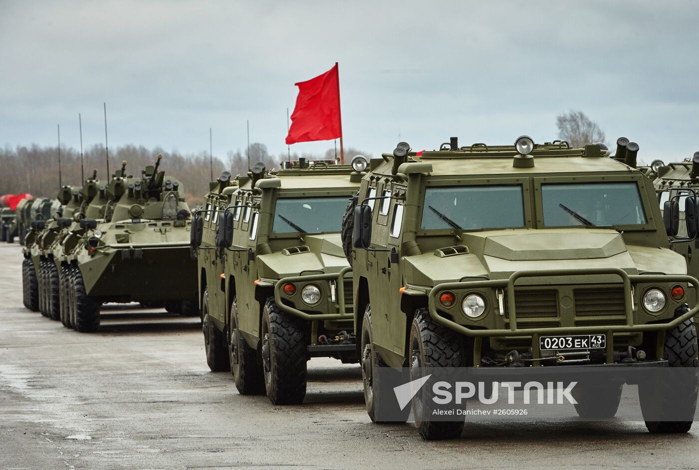 Mechanized unit of St. Petersburg garrison troops during military parade training