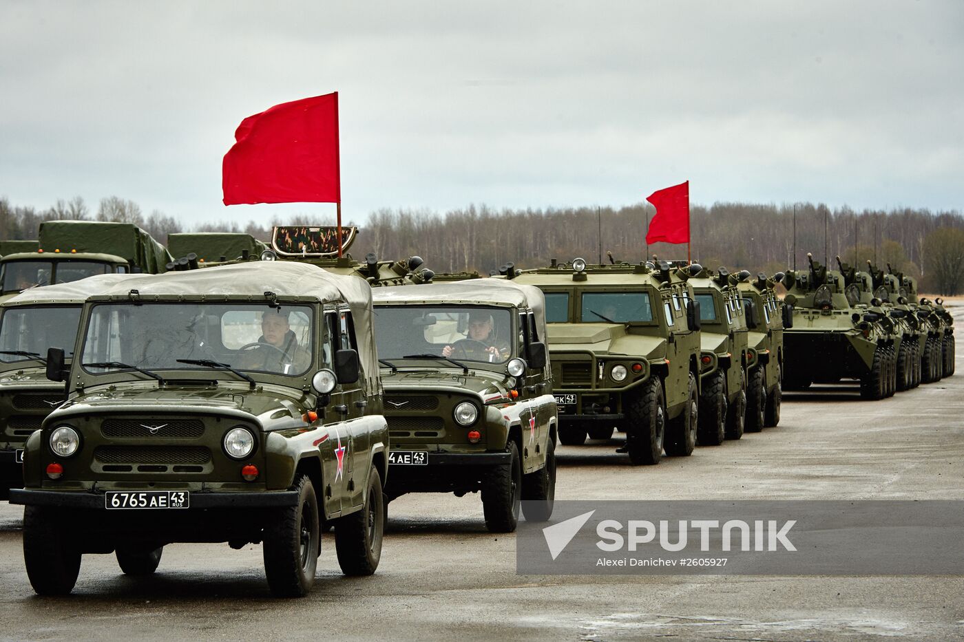 Mechanized unit of St. Petersburg garrison troops during military parade training