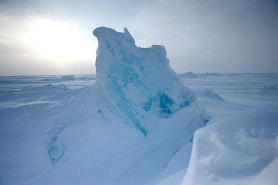 Opening of North Pole 2015 drifting polar station in Arctic Ocean