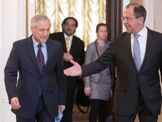 Russian Foreign Minister Sergei Lavrov meets with his Chilean counterpart Heraldo Munoz