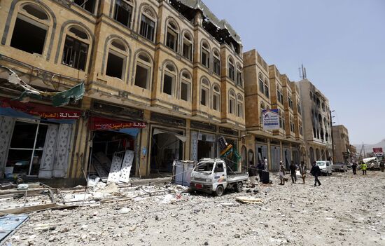 Aftermath of coalition airstrikes on Yemen