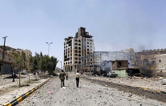 Aftermath of coalition airstrikes on Yemen