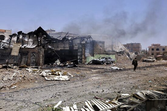 Aftermath of coalition airstrikes on Yemen