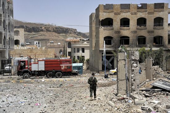 Aftermath of coalition airstrikes on Yemen