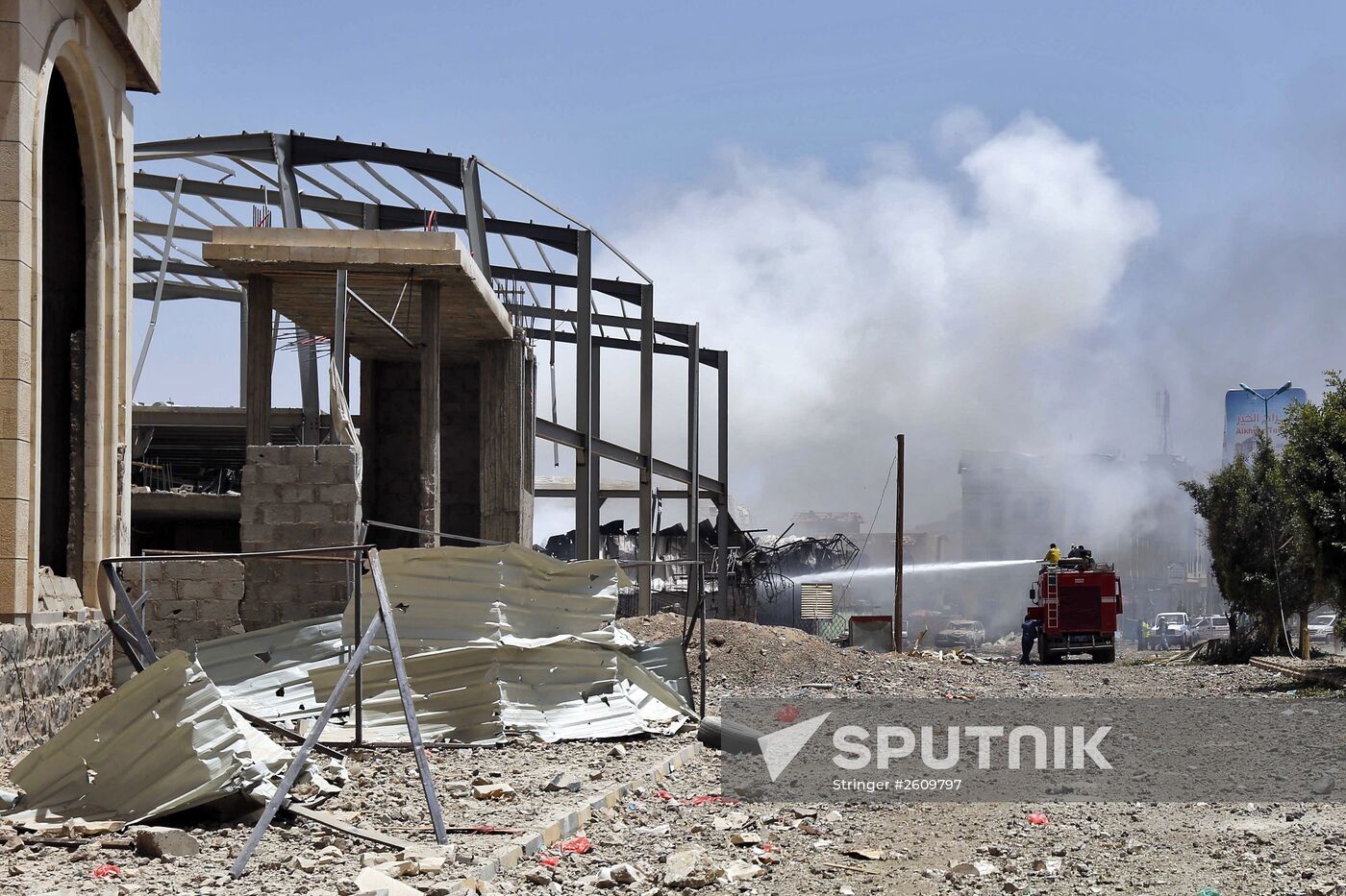 Aftermath of coalition airstrikes on Yemen