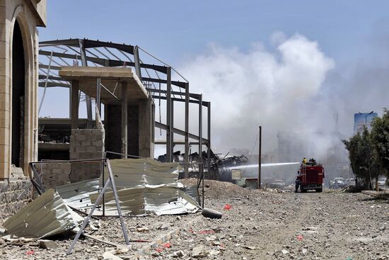 Aftermath of coalition airstrikes on Yemen