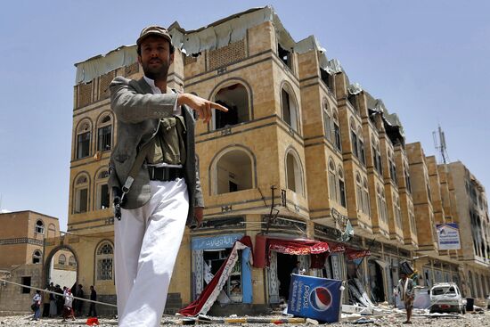 Aftermath of coalition airstrikes on Yemen