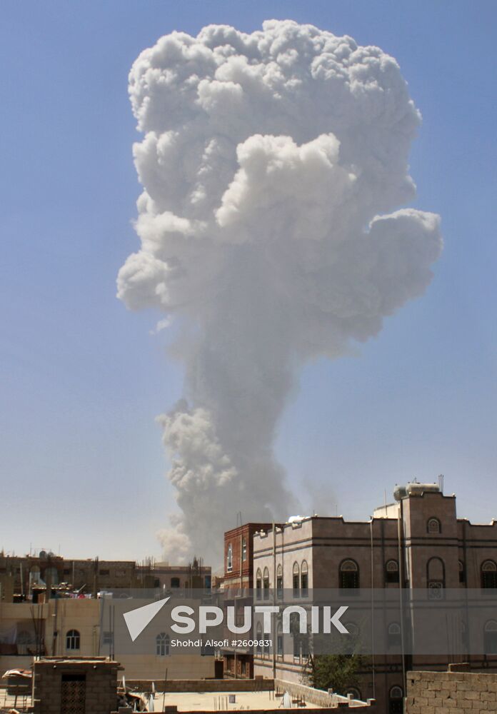 Aftermath of coalition airstrikes on Yemen