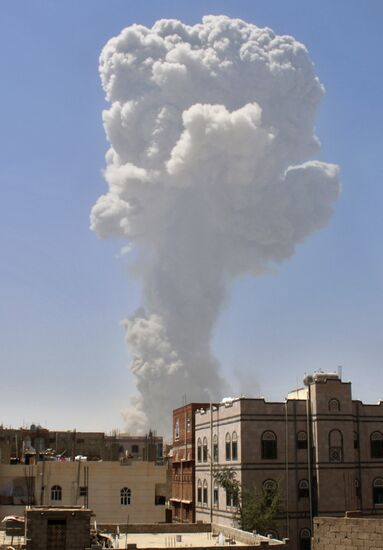 Aftermath of coalition airstrikes on Yemen