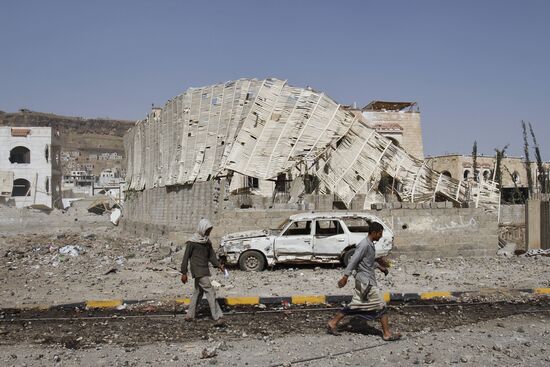 Aftermath of coalition airstrikes on Yemen