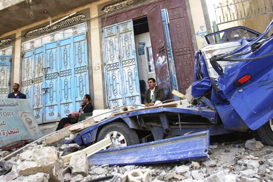 Aftermath of coalition airstrikes on Yemen