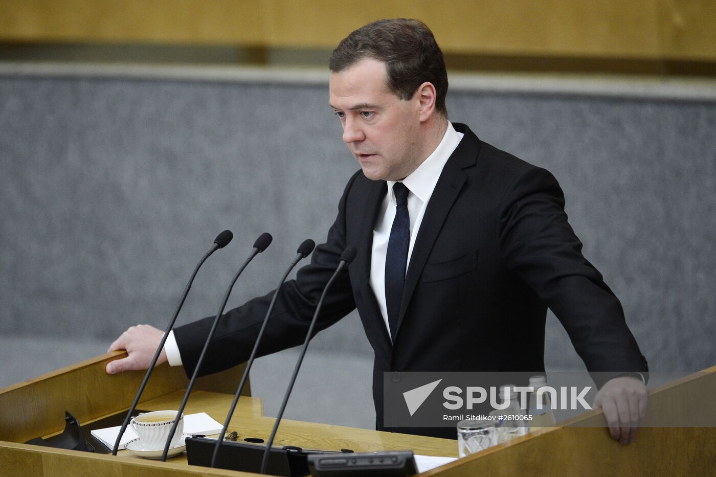 April 21, 2015. Russian Prime Minister Dmitry Medvedev reports on the Government's 2014 performance at the State Duma of the Russian Federation. Location: Russia, Moscow. Author: Ramil Sitdikov/Sputnik. Dmitry Medvedev reports on the Government's performance at the State Duma of the Russian Federation