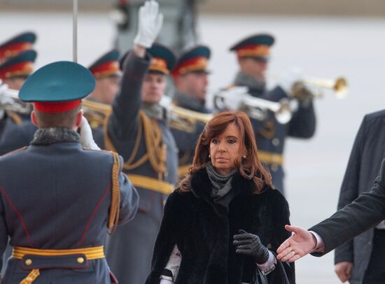 Argentine President Cristina Fernandez de Kirchner arrives in Moscow
