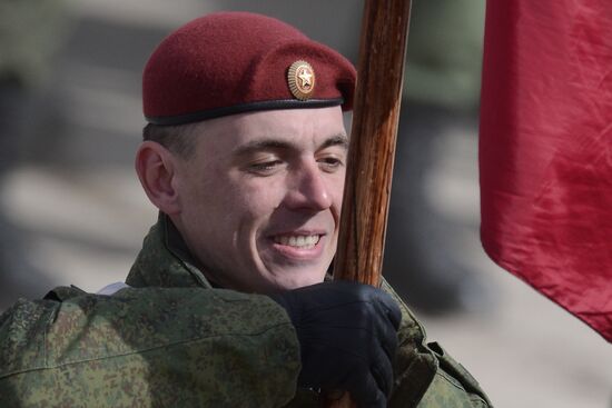 Joint training of foot and mechanized units for Victory Parade