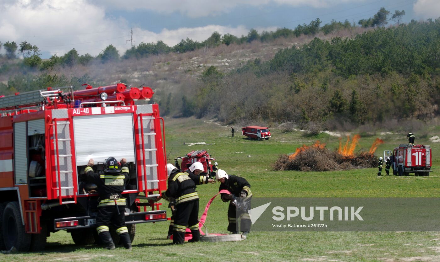 Forest fire extinguishing exercises near Sevastopol
