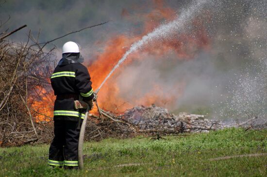 Forest fire extinguishing exercises near Sevastopol