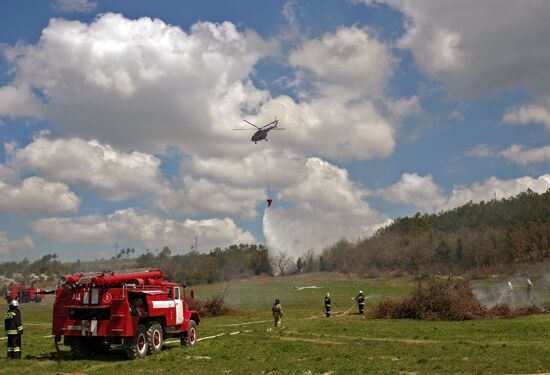 Forest fire extinguishing exercises near Sevastopol