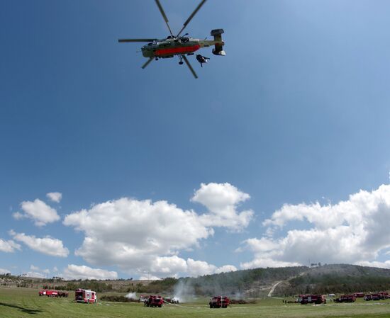 Forest fire extinguishing exercises near Sevastopol