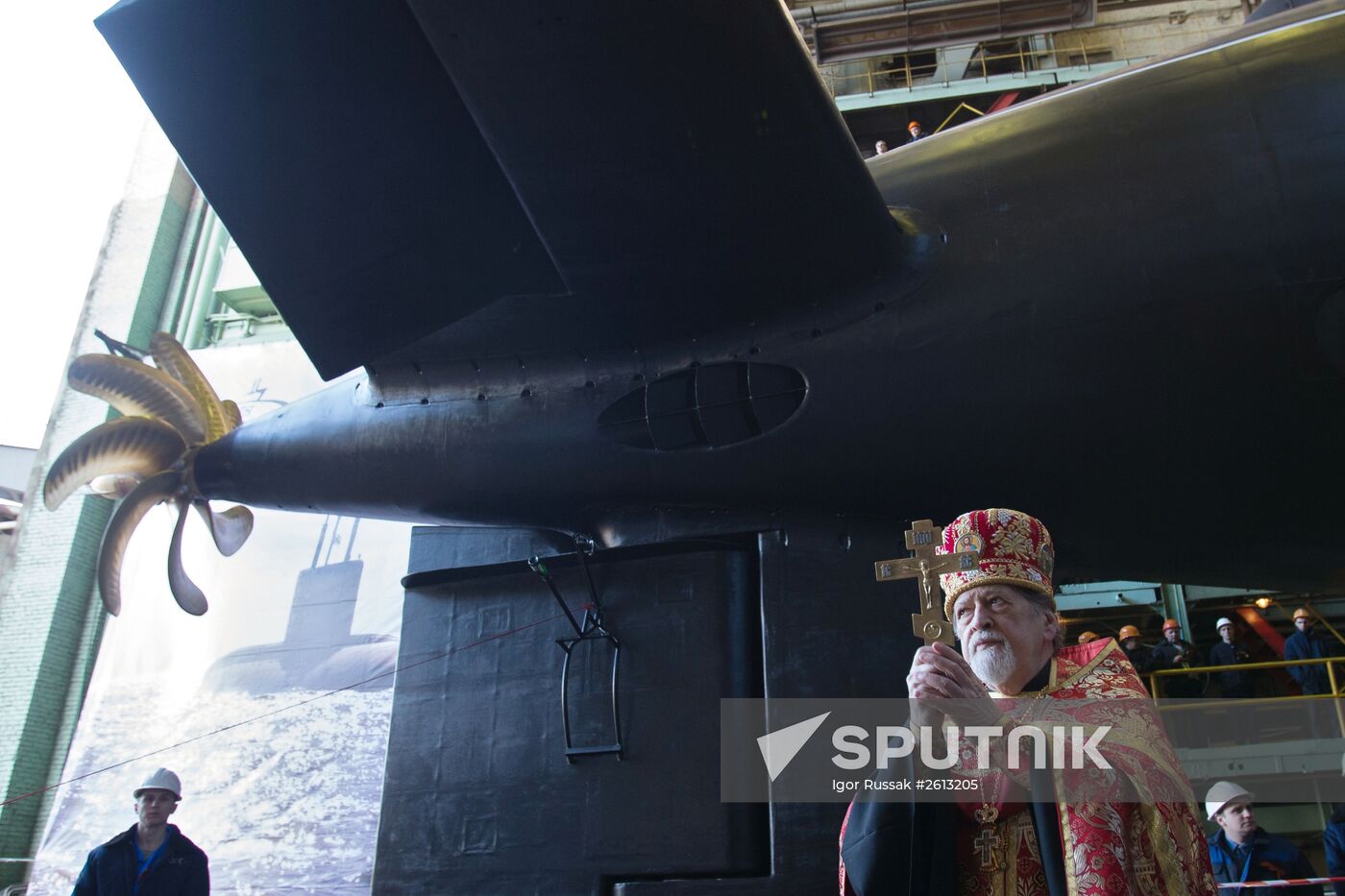 Launching the submarine Krasnodar in St. Petersburg