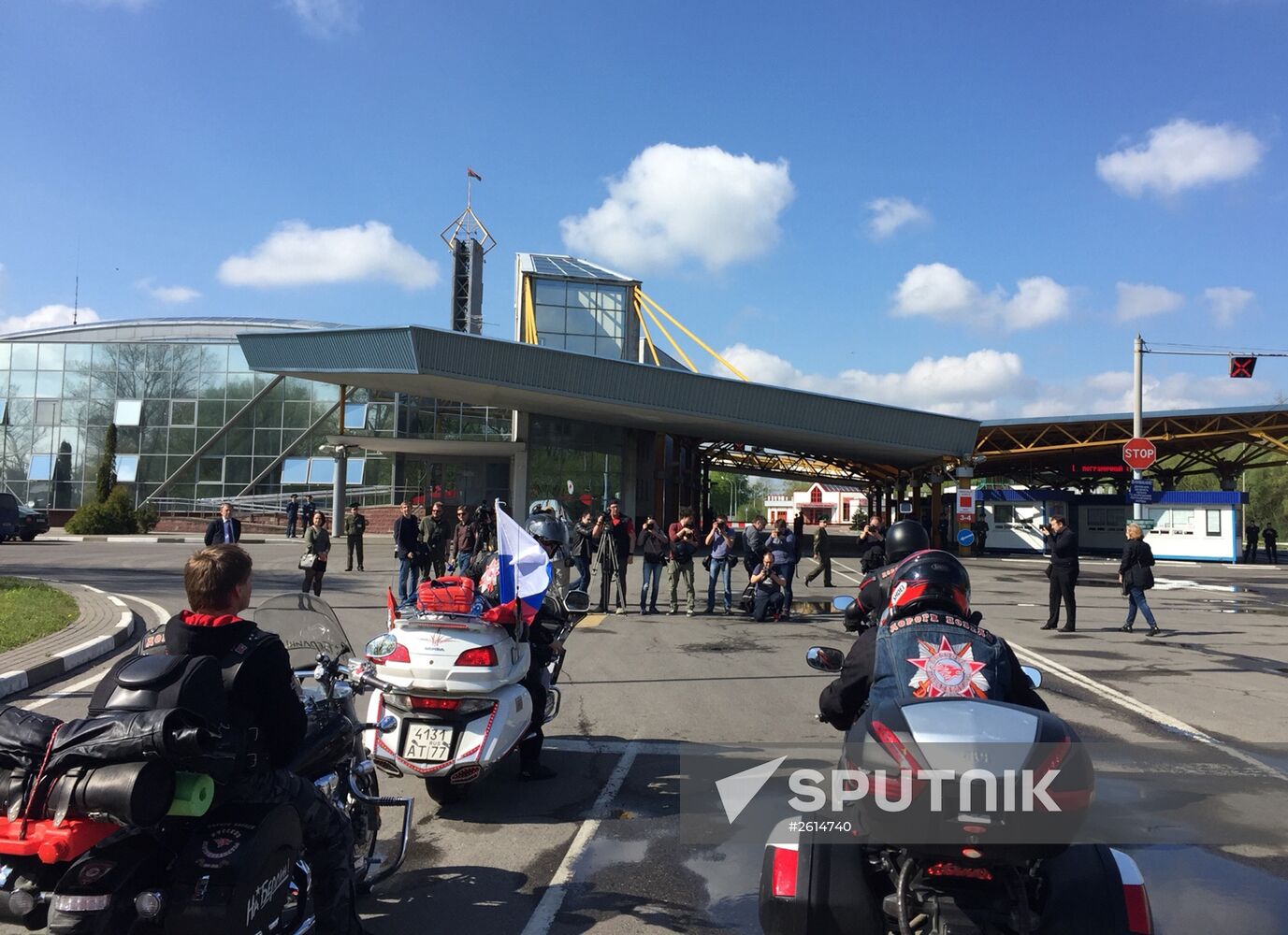 Members of Night Wolves bikers' club on the Belarusian-Polish border