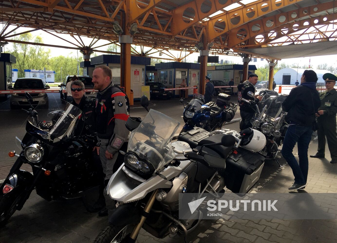 Members of Night Wolves bikers' club on the Belarusian-Polish border