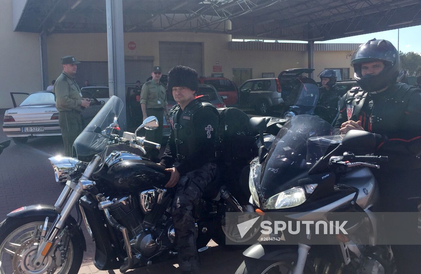 Members of Night Wolves bikers' club on the Belarusian-Polish border