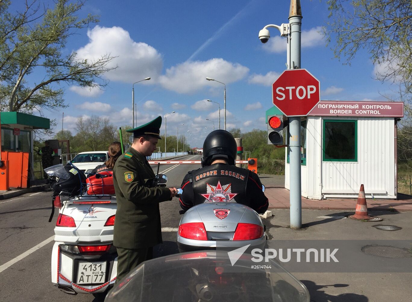 Members of Night Wolves bikers' club on the Belarusian-Polish border