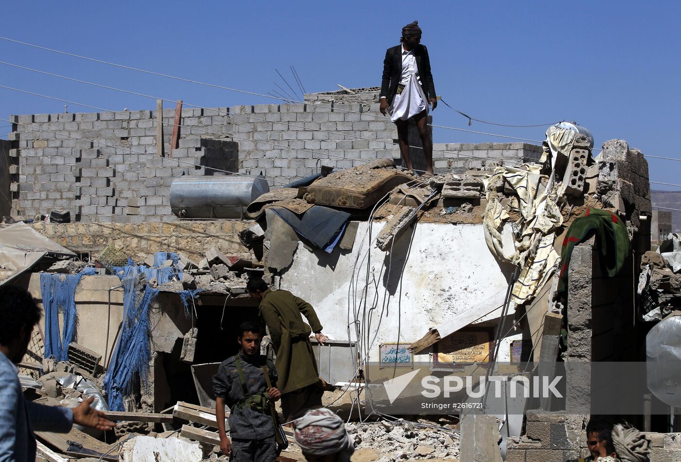 Aftemath of Saudi-led coalition's air raids in Yemeni capital Sanaa