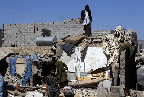 Aftemath of Saudi-led coalition's air raids in Yemeni capital Sanaa