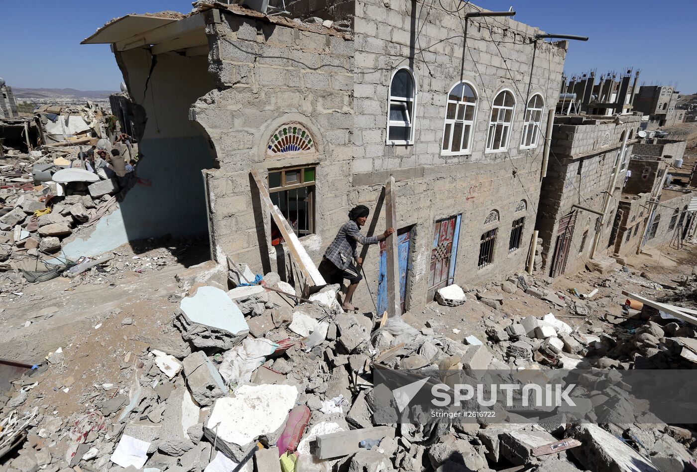Aftemath of Saudi-led coalition's air raids in Yemeni capital Sanaa
