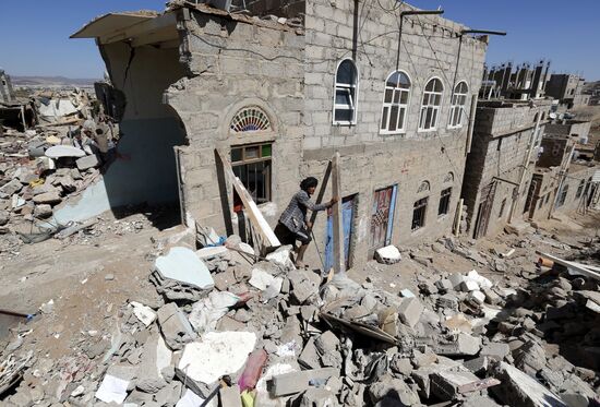 Aftemath of Saudi-led coalition's air raids in Yemeni capital Sanaa