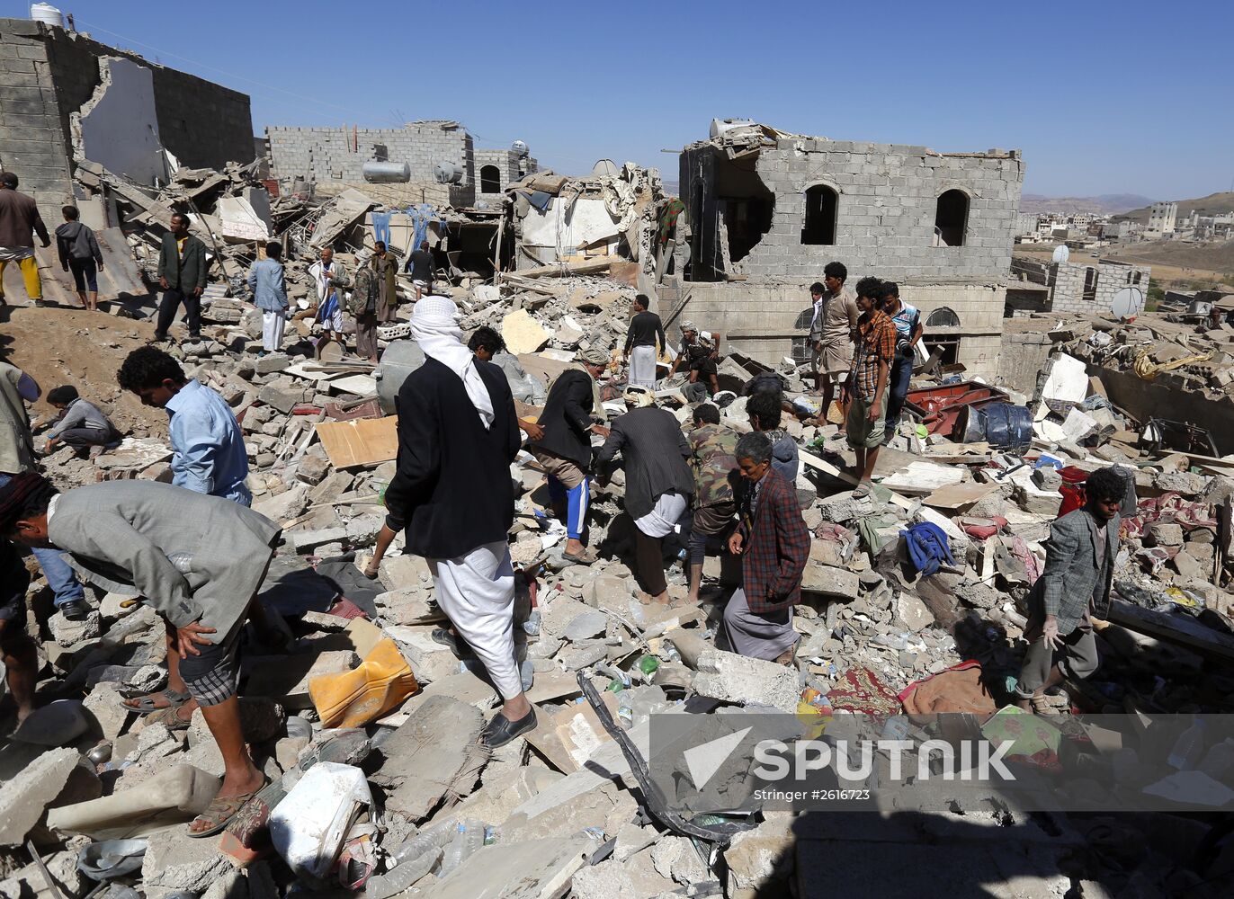 Aftemath of Saudi-led coalition's air raids in Yemeni capital Sanaa
