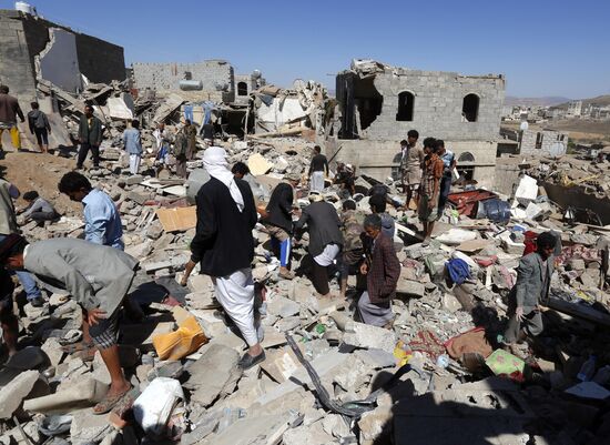 Aftemath of Saudi-led coalition's air raids in Yemeni capital Sanaa
