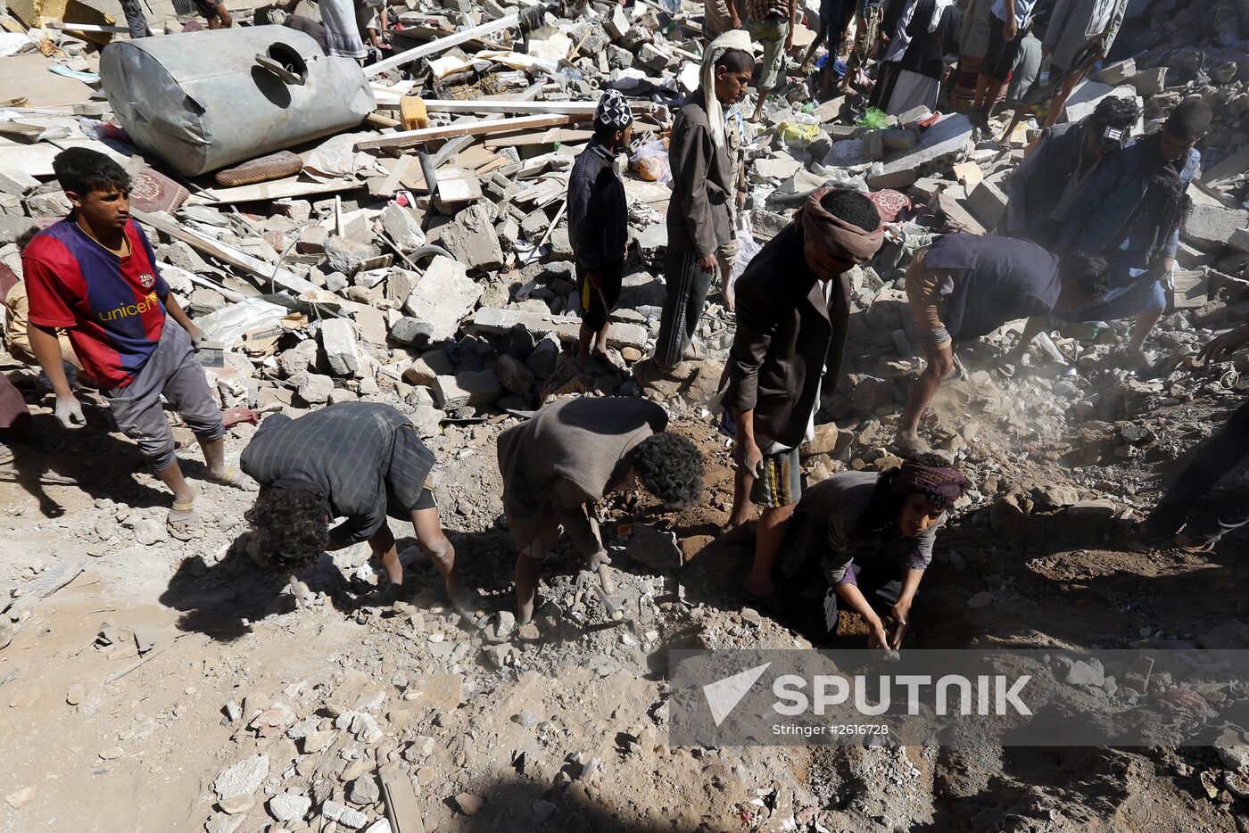 Aftemath of Saudi-led coalition's air raids in Yemeni capital Sanaa