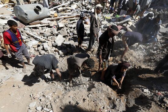 Aftemath of Saudi-led coalition's air raids in Yemeni capital Sanaa
