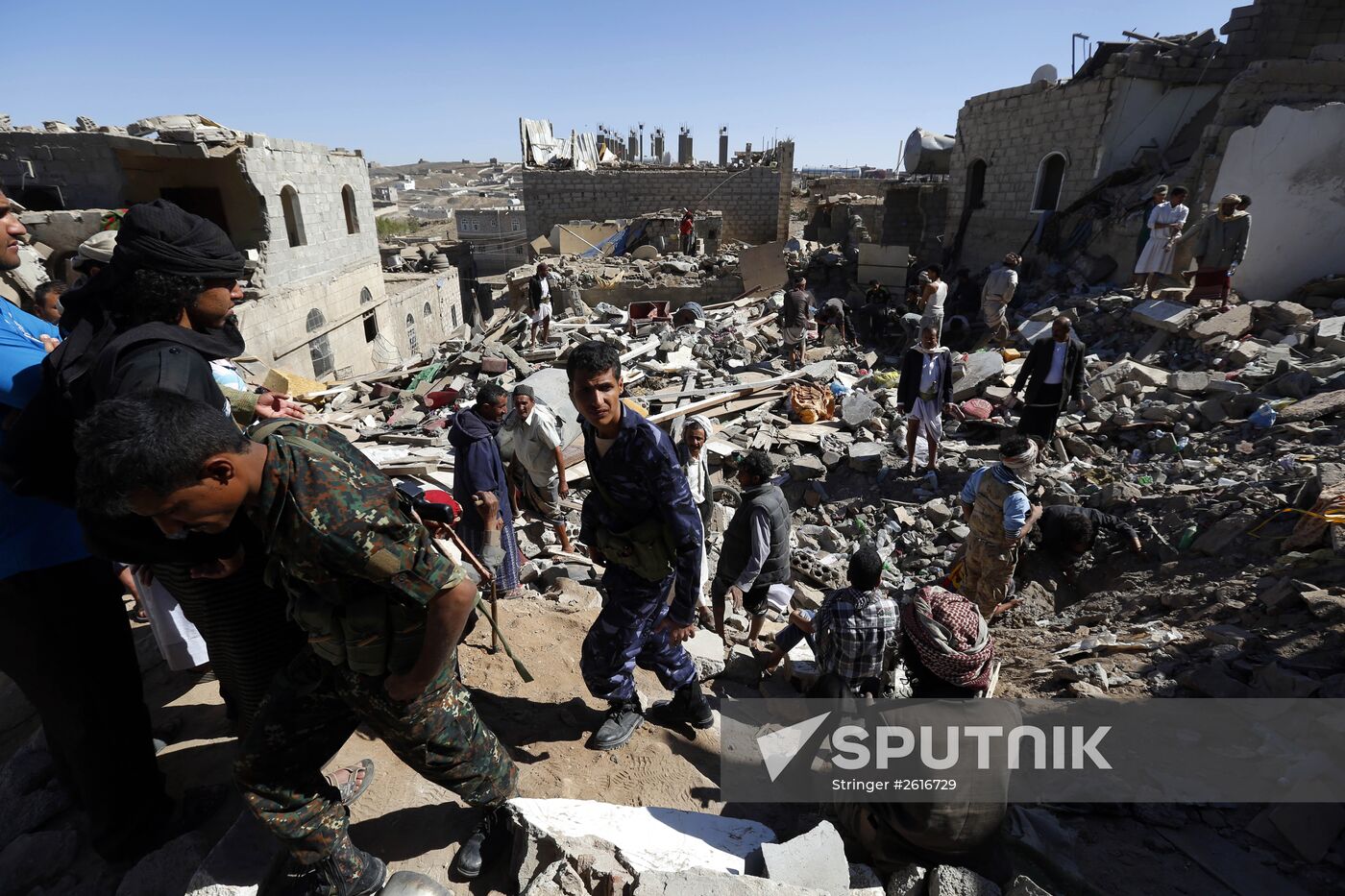 Aftemath of Saudi-led coalition's air raids in Yemeni capital Sanaa